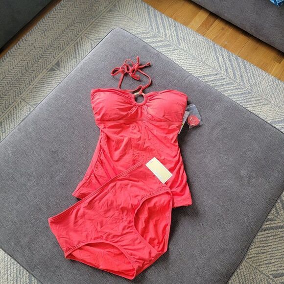Michael Kors Logo Ring Bandini Swim Halter Top & Bottom 2 piece Set - Sea Coral - Picture 3 of 16